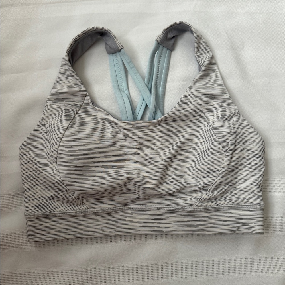 Lululemon Athletica Gray/Blue Energy Longline Sports Bra Medium Support | Size 6